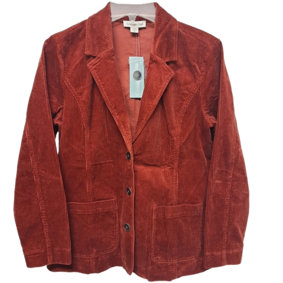 Coldwater Creek Jackets & Blazers - Coldwater Creek Corduory Deep Rust Jacket Womens 8 button up sleeved pockets NWT